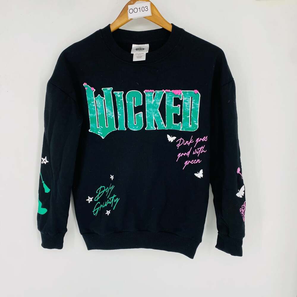 Wicked Movie Black Sequin Front Crewneck Sweatshirt XXS NWT Glam Pullover